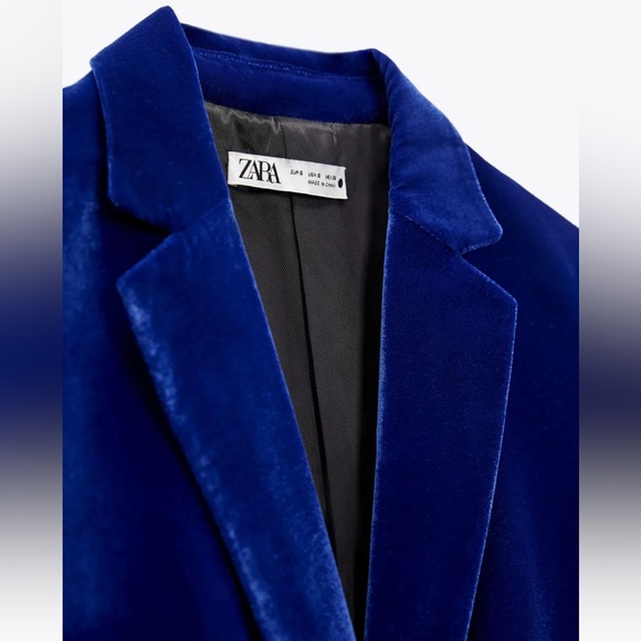 NEW ZARA FW22 BLUE VELVET BLAZER WITH POCKETS 2731/322 - Picture 8 of 9